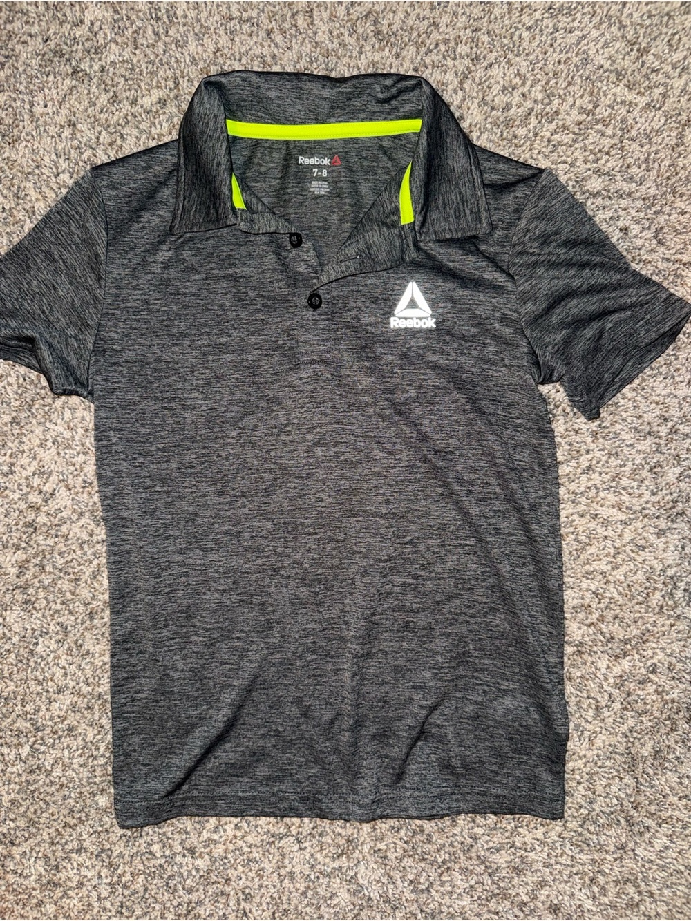 Reebok Men's Dark Gray Heather Polo with Neon Yellow Trim